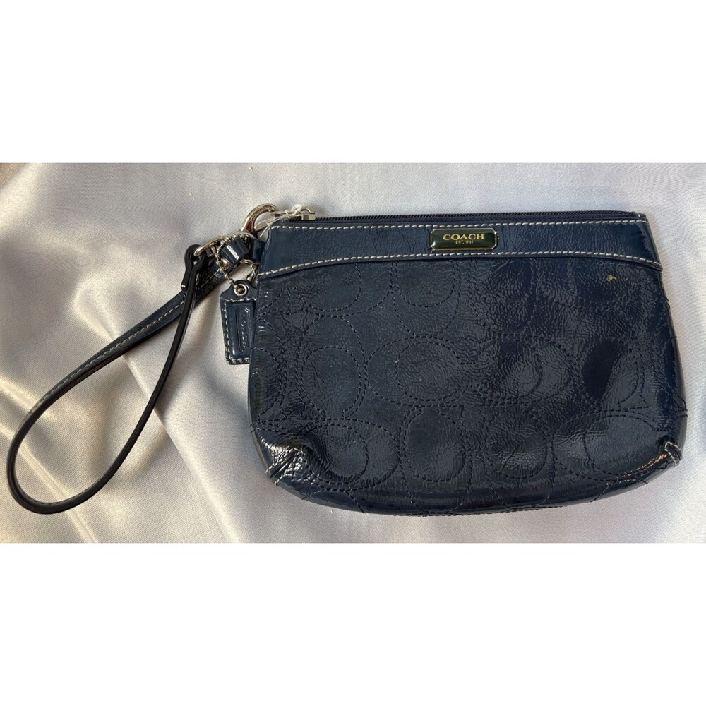 Vintage Coach Blue Patented Leather Wristlet Logo Design